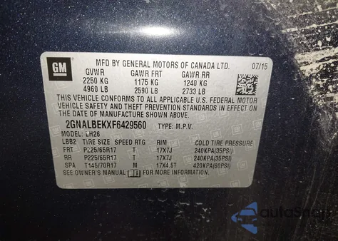 2015 Chevrolet Equinox 1Lt from USA, damaged, VIN 2GNALBEKXF6429560
